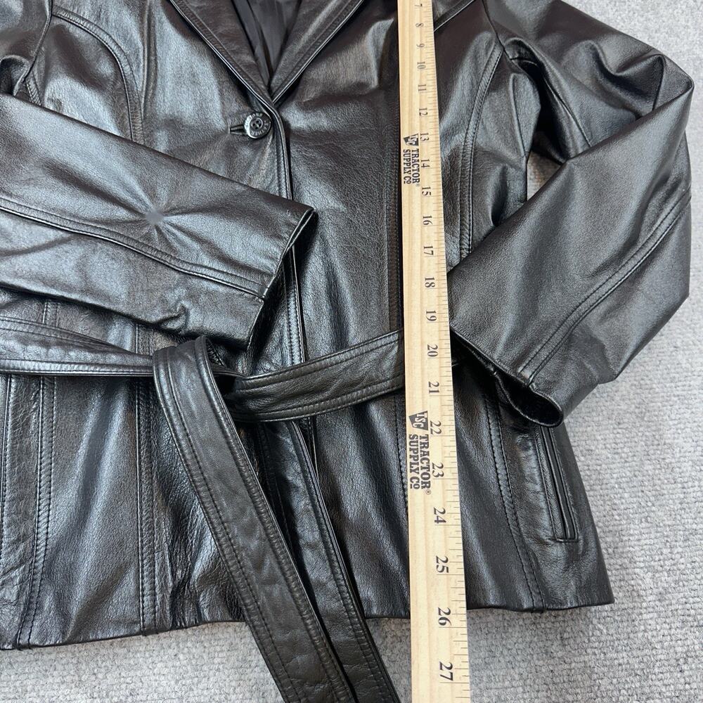 Wilsons Leather Black Leather Jacket Womens M Belted Lined Button Minimalist - Picture 3 of 12